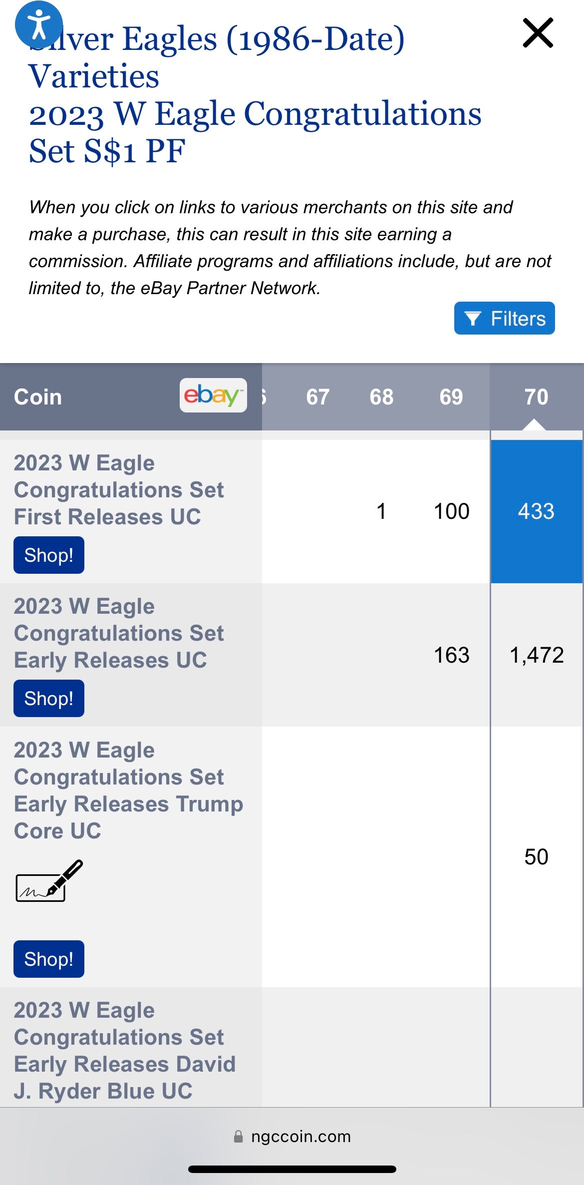 Proof 2023 (W) $1 American Silver Eagle NGC PF70 First Releases Congratulations Set Modern Blue Label (1 of 433)