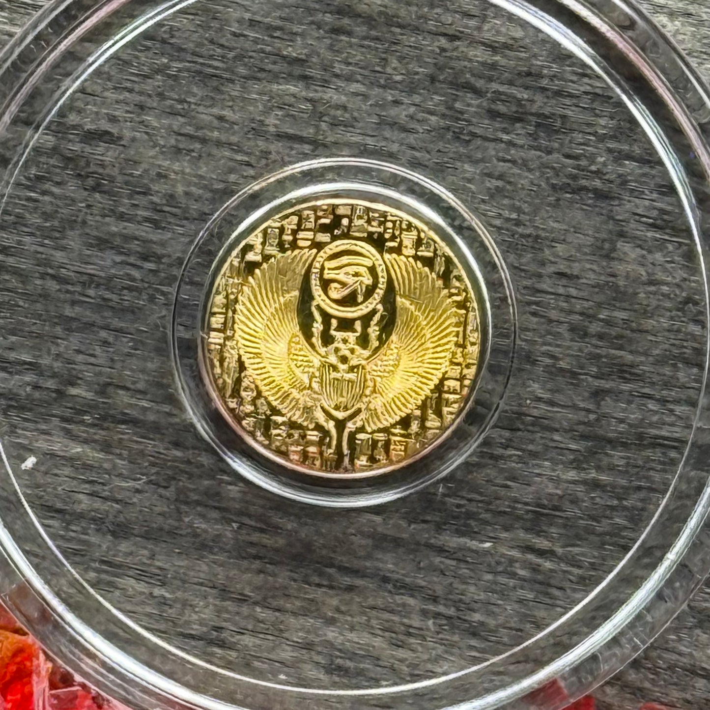 1/200 oz .9999 Fine Gold Bullion Egyptian Scarab by Monarch Precious Metals Proof Like Finish, Capsule & One World Coin