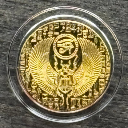 1/200 oz .9999 Fine Gold Bullion Egyptian Scarab by Monarch Precious Metals Proof Like Finish, Capsule & One World Coin