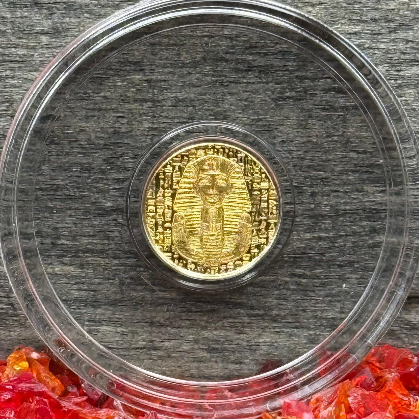 1/200 oz .9999 Fine Gold Bullion Egyptian King Tut by Monarch Precious Metals Proof Like Finish, Capsule & One World Coin