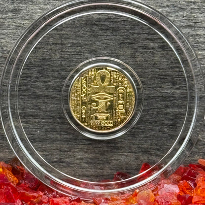 1/200 oz .9999 Fine Gold Bullion Egyptian King Tut by Monarch Precious Metals Proof Like Finish, Capsule & One World Coin