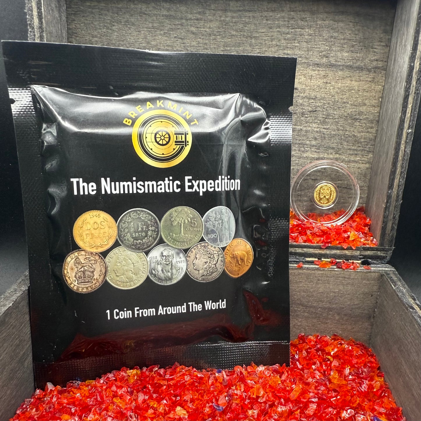 1/200 oz .9999 Fine Gold Bullion Day of the Dead Rose Skull by Monarch Precious Metals Proof Like Finish, Capsule & One World Coin