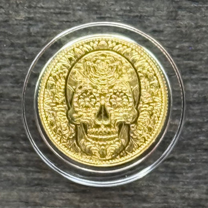 1/200 oz .9999 Fine Gold Bullion Day of the Dead Rose Skull by Monarch Precious Metals Proof Like Finish, Capsule & One World Coin