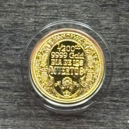 1/200 oz .9999 Fine Gold Bullion Day of the Dead Rose Skull by Monarch Precious Metals Proof Like Finish, Capsule & One World Coin