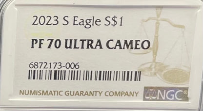 Proof 2023 (S) $1 American Silver Eagle NGC PF70 Brown Label Mint Condition (1 of 1,939)