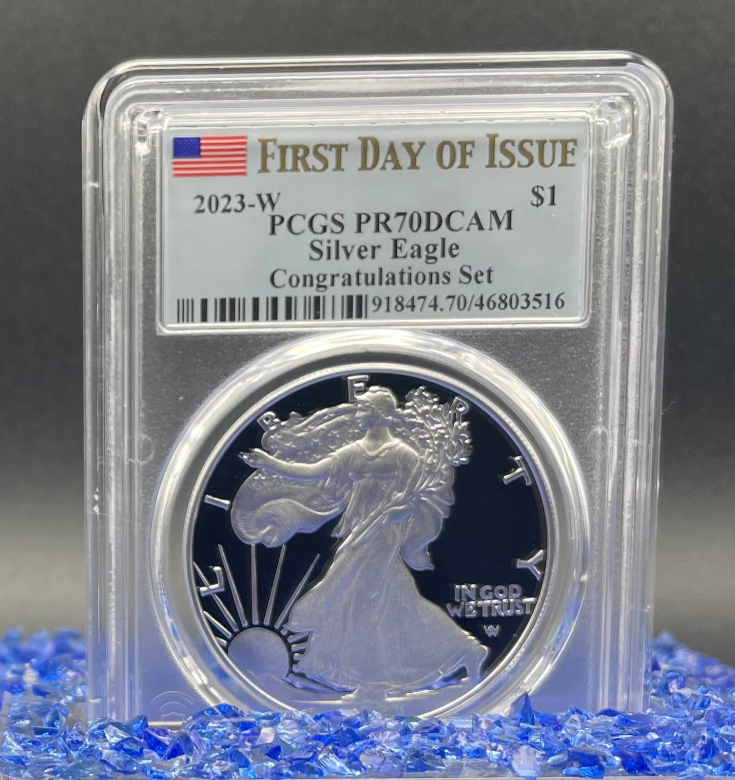 Proof 2023 (W) $1 American Silver Eagle PCGS PR70DCAM FDOI American Flag Label Congratulations Set. Mint Condition (1 of 695)