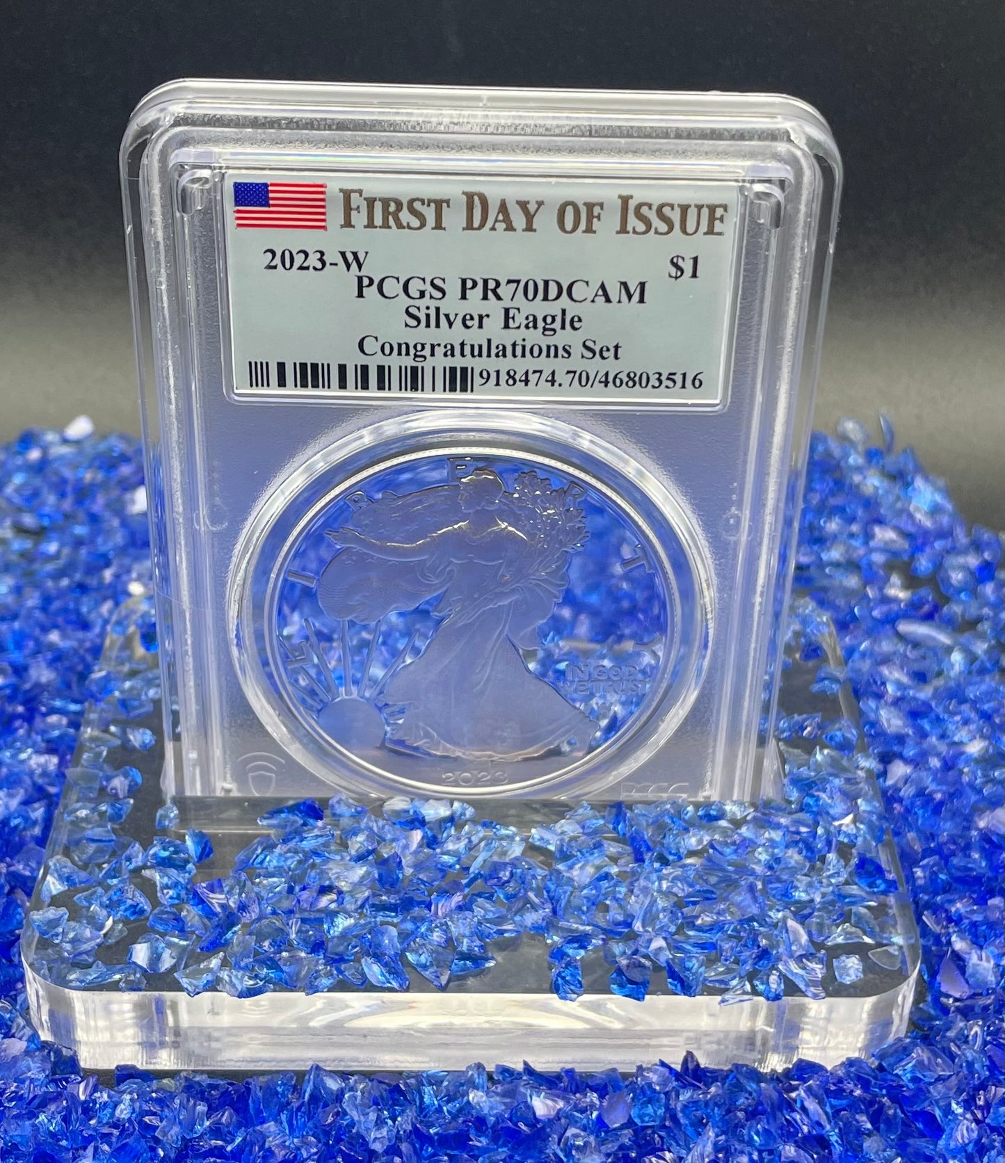 Proof 2023 (W) $1 American Silver Eagle PCGS PR70DCAM FDOI American Flag Label Congratulations Set. Mint Condition (1 of 695)