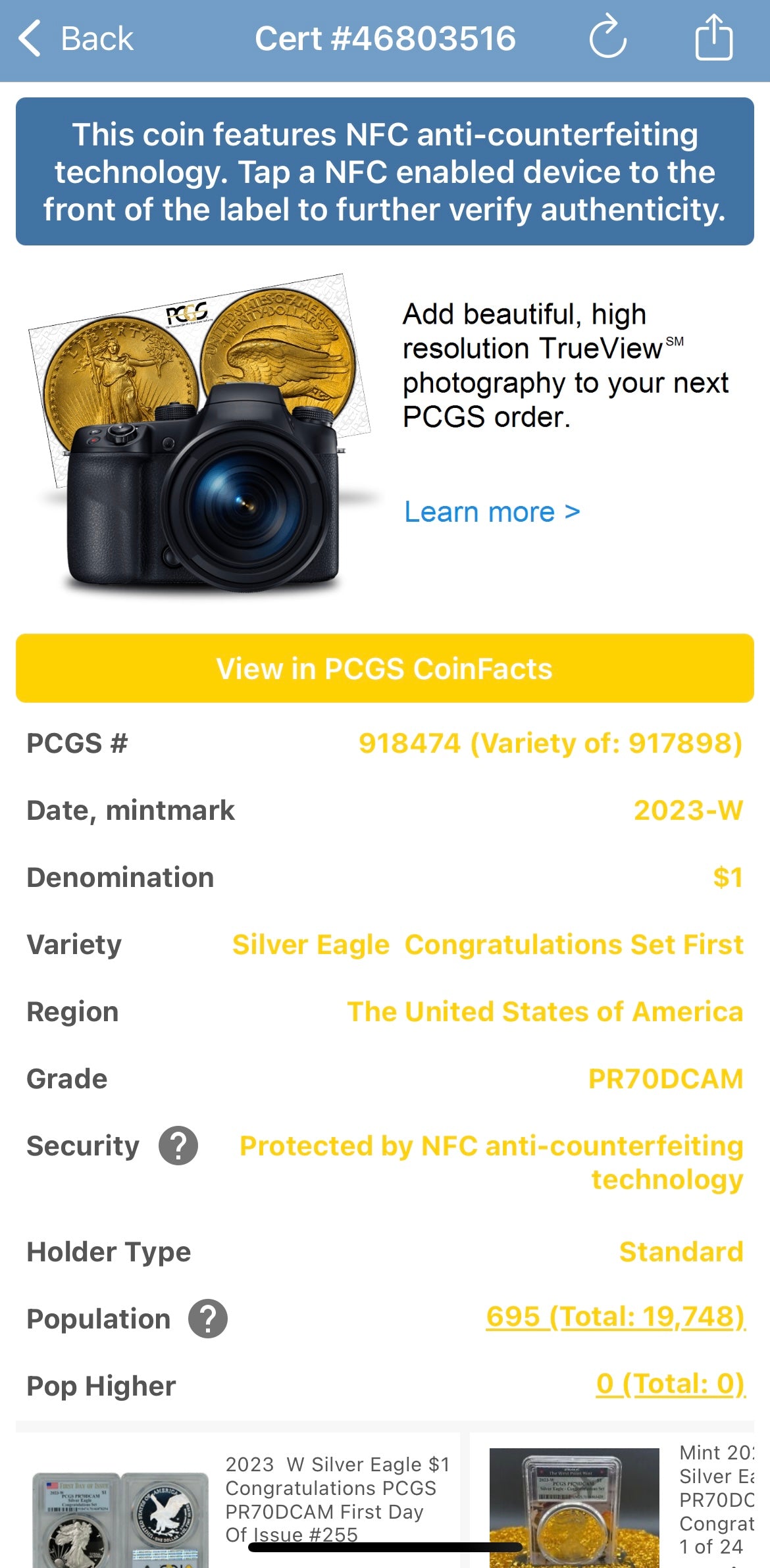 Proof 2023 (W) $1 American Silver Eagle PCGS PR70DCAM FDOI American Flag Label Congratulations Set. Mint Condition (1 of 695)