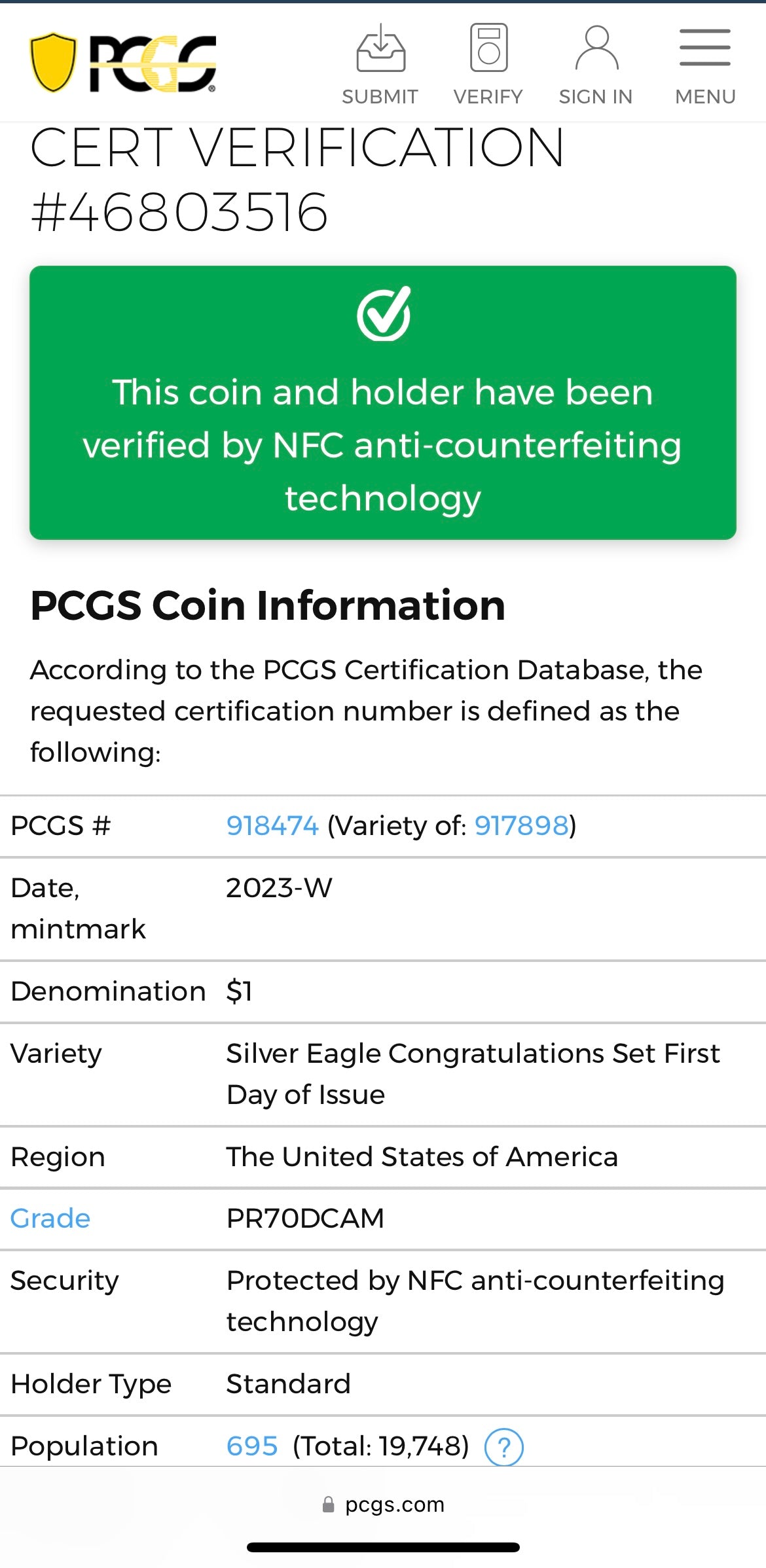 Proof 2023 (W) $1 American Silver Eagle PCGS PR70DCAM FDOI American Flag Label Congratulations Set. Mint Condition (1 of 695)