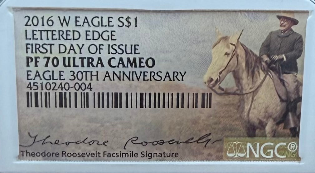 2016 W $1 American Silver Eagle NGC PF70UC FDOI Roosevelt Signed Mint Rare!