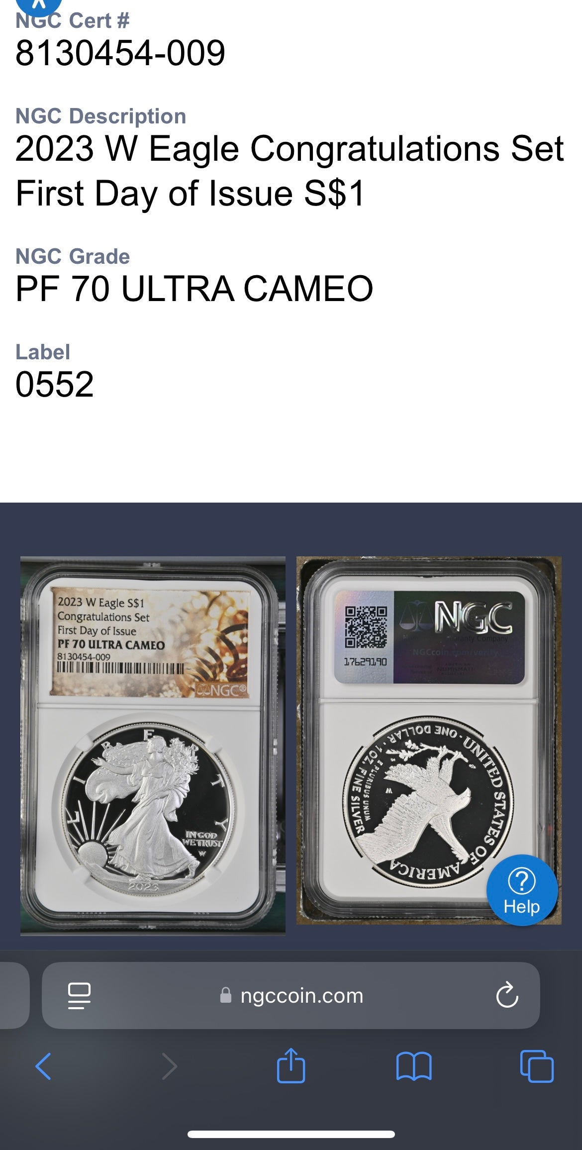 Proof 2023 (W) $1 American Silver Eagle NGC PF70 First Day of Issue Congratulations Set Confetti Label (1 of 2,264)