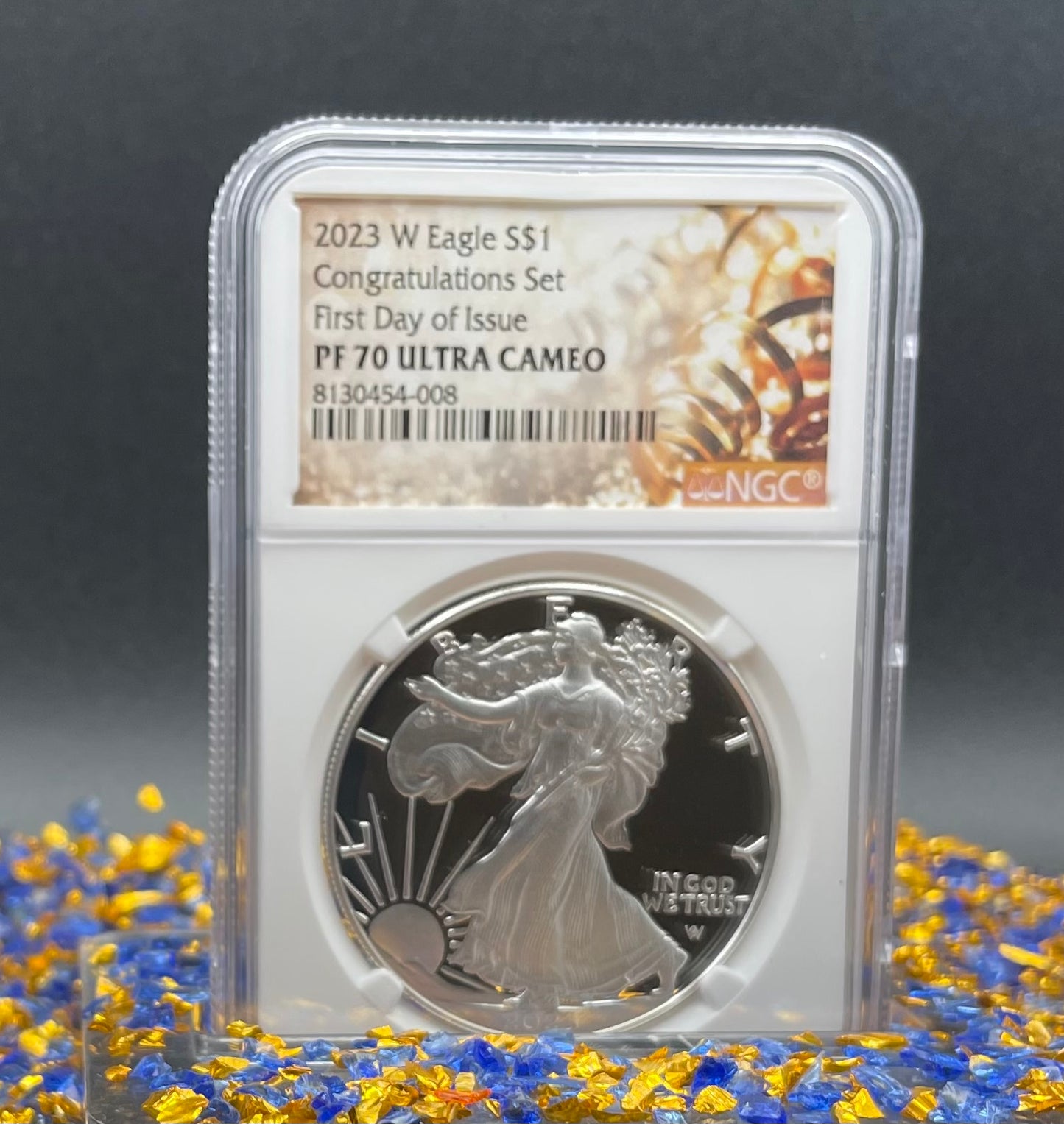 Proof 2023 (W) $1 American Silver Eagle NGC PF70 First Day of Issue Congratulations Set Confetti Label Mint Condition (1 of 2,264)