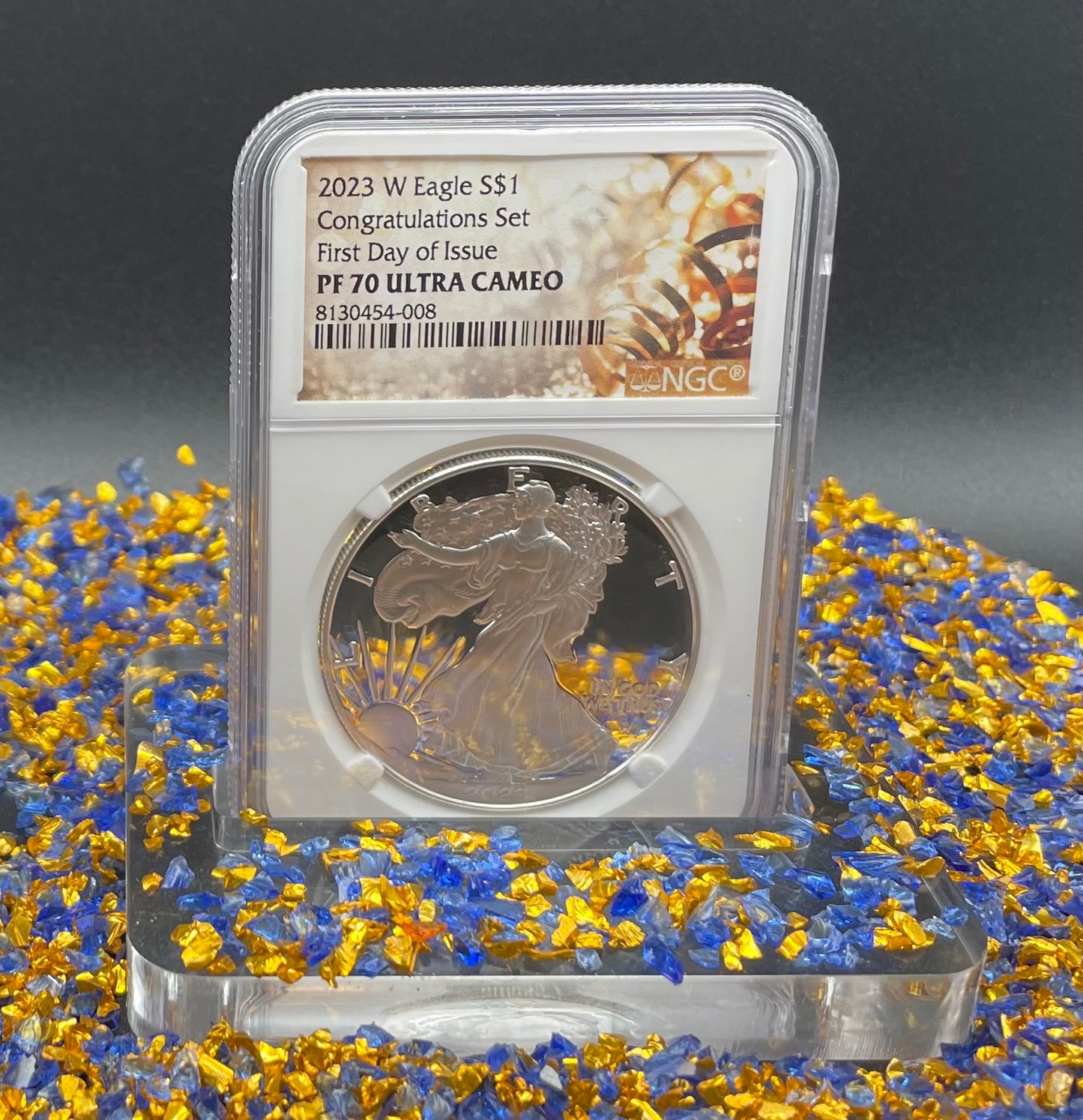 Proof 2023 (W) $1 American Silver Eagle NGC PF70 First Day of Issue Congratulations Set Confetti Label Mint Condition (1 of 2,264)