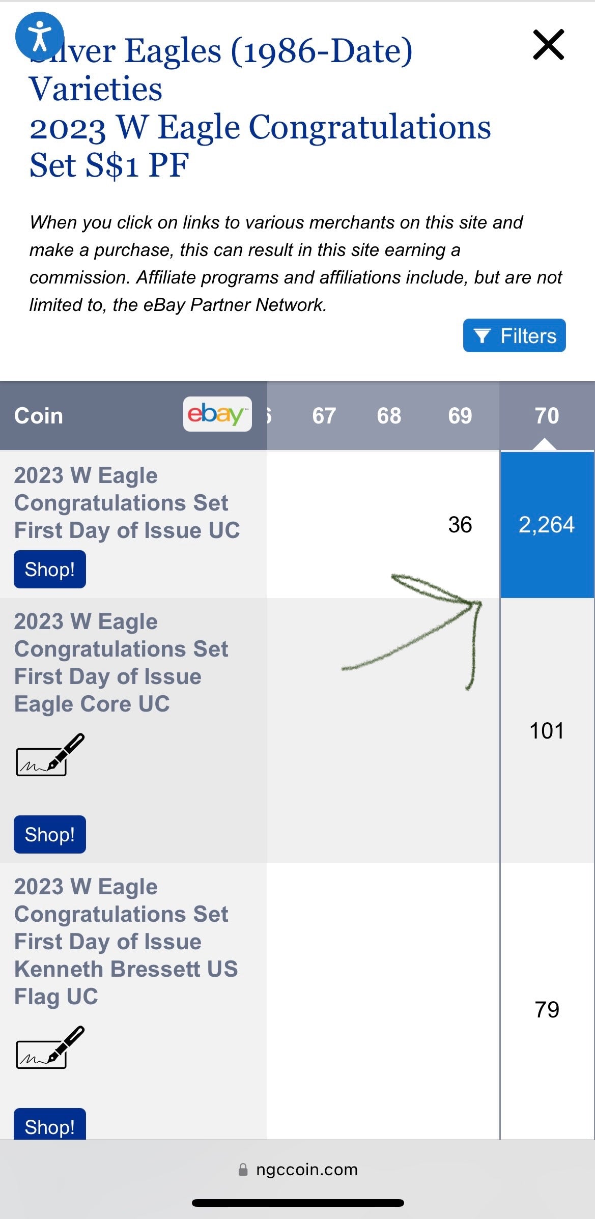 Proof 2023 (W) $1 American Silver Eagle NGC PF70 First Day of Issue Congratulations Set Confetti Label Mint Condition (1 of 2,264)