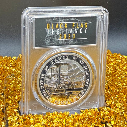 2023-P 1 oz Tuvaluan Silver Dollar $1 PCGS MS70 First Strike Pirate Ship - The Fancy Black Flag (1 of 195) Mint!