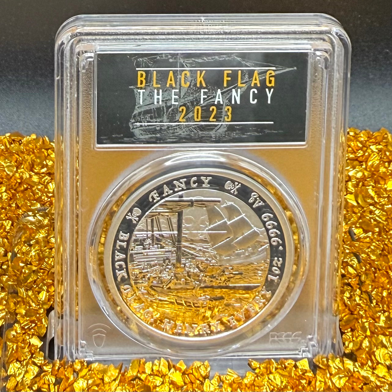 2023-P 1 oz Tuvaluan Silver Dollar $1 PCGS MS70 First Strike Pirate Ship - The Fancy Black Flag (1 of 195) Mint!