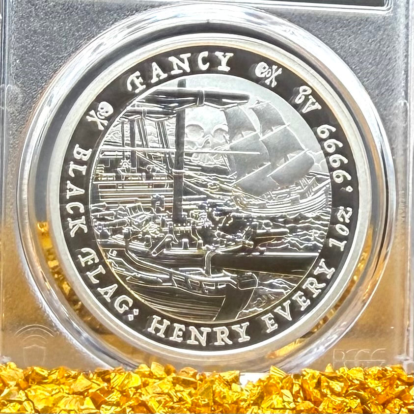 2023-P 1 oz Tuvaluan Silver Dollar $1 PCGS MS70 First Strike Pirate Ship - The Fancy Black Flag (1 of 195) Mint!