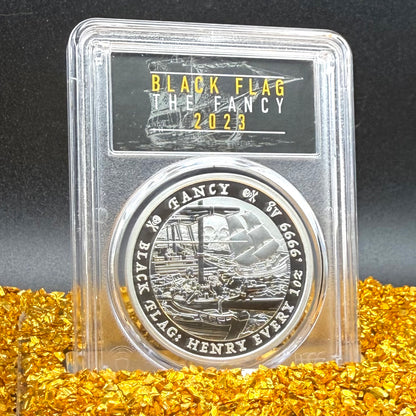2023-P 1 oz Tuvaluan Silver Dollar $1 PCGS MS70 First Strike Pirate Ship - The Fancy Black Flag (1 of 195) Mint!