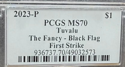 2023-P 1 oz Tuvaluan Silver Dollar $1 PCGS MS70 First Strike Pirate Ship - The Fancy Black Flag (1 of 195) Mint!