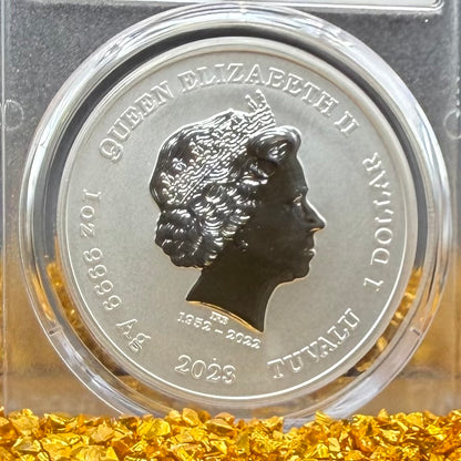 2023-P 1 oz Tuvaluan Silver Dollar $1 PCGS MS70 First Strike Pirate Ship - The Fancy Black Flag (1 of 195) Mint!