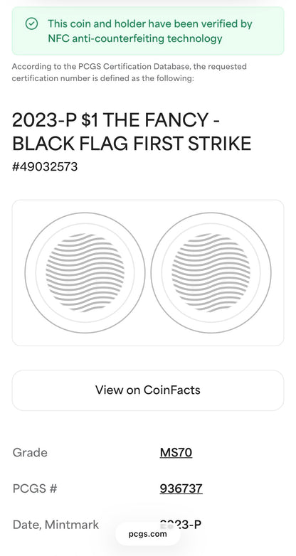 2023-P 1 oz Tuvaluan Silver Dollar $1 PCGS MS70 First Strike Pirate Ship - The Fancy Black Flag (1 of 195) Mint!