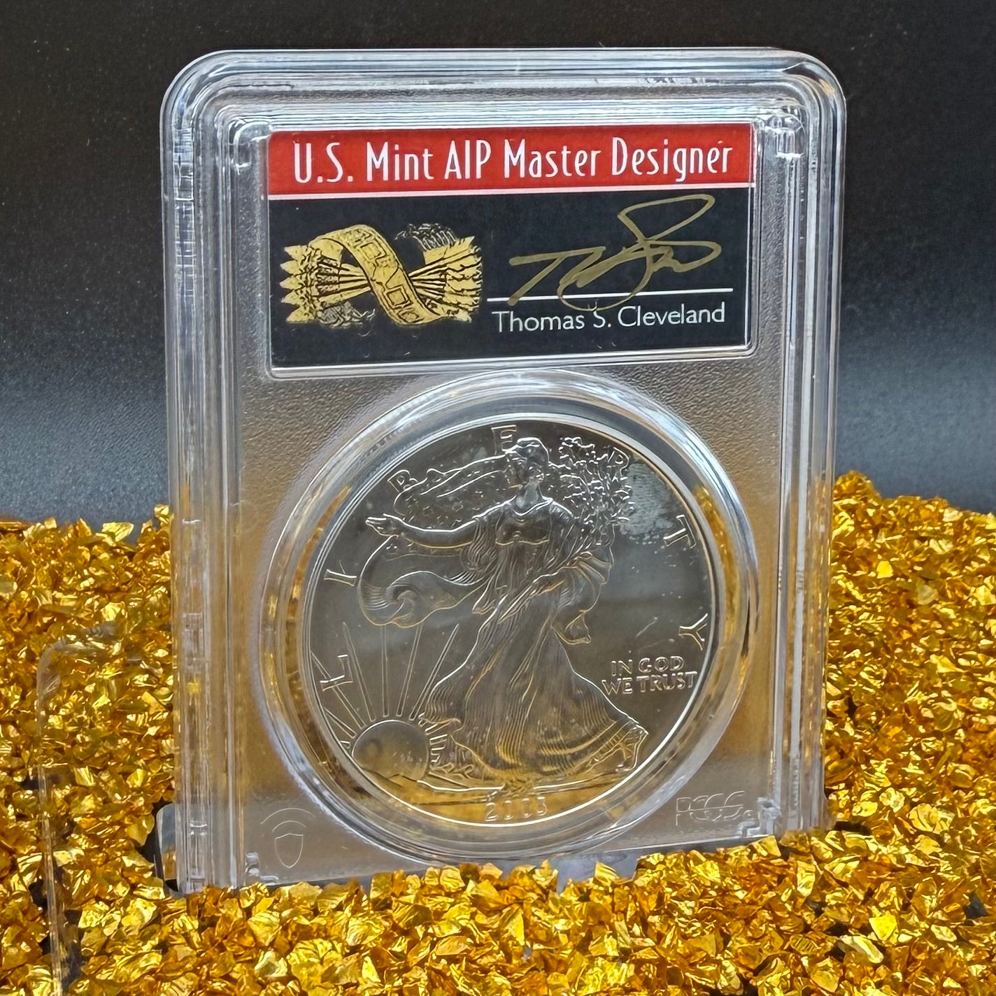 2003 $1 American Silver Eagle PCGS MS70 Thomas Cleveland Signed Arrows Label Rare 1 of 65