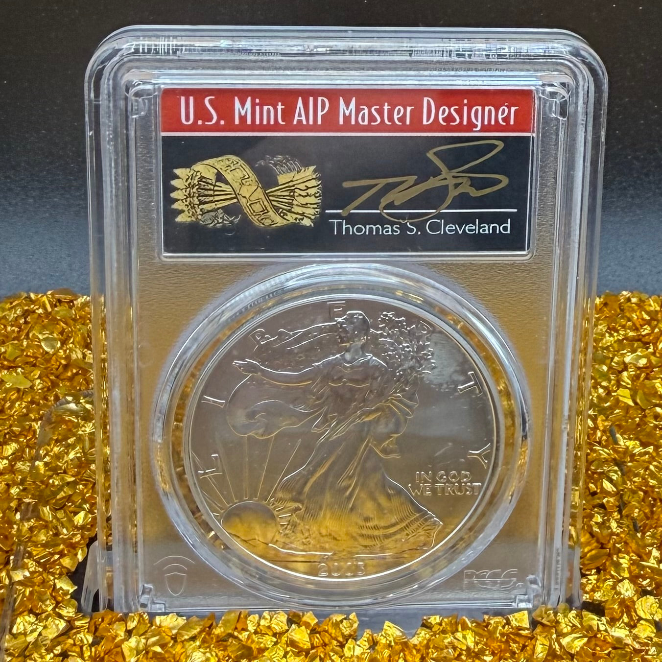2003 $1 American Silver Eagle PCGS MS70 Thomas Cleveland Signed Arrows Label Rare 1 of 65