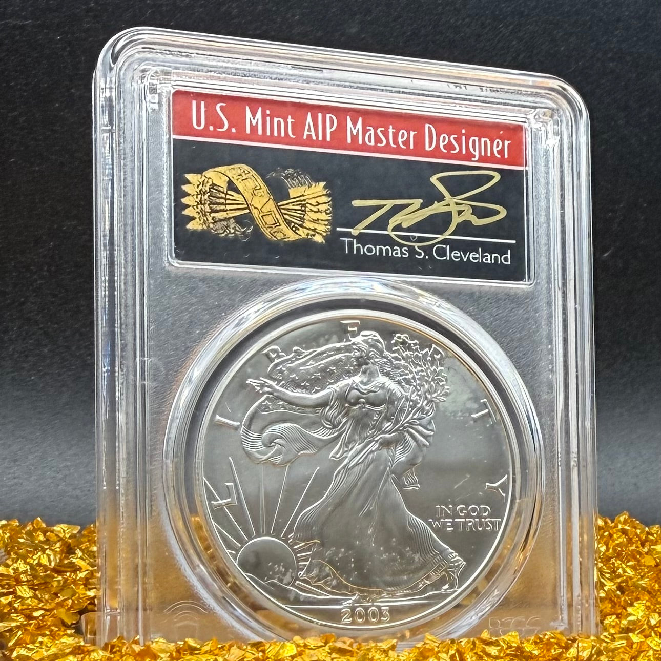 2003 $1 American Silver Eagle PCGS MS70 Thomas Cleveland Signed Arrows Label Rare 1 of 65