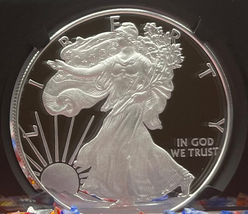 Proof 2018 (W) $1 American Silver Eagle NGC PF70 American Flag Label John Mercanti Signed (1 of 1,128)