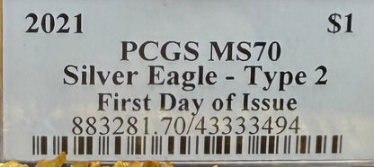 2021 $1 American Silver Eagle PCGS MS70 T-2 FDOI Balan Signed Rare Gold Eagle 1 of 250 Mint