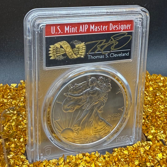 2021 (P) $1 American Silver Eagle PCGS MS70 Type 1 FDOI Emergency Production Thomas Cleveland Signed Rare Arrows Label 1 of 250 Mint