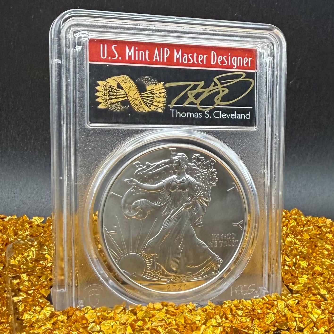 2021 (P) $1 American Silver Eagle PCGS MS70 Type 1 FDOI Emergency Production Thomas Cleveland Signed Rare Arrows Label 1 of 250 Mint