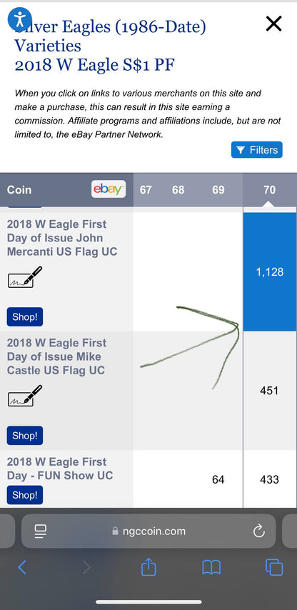 Proof 2018 (W) $1 American Silver Eagle NGC PF70 American Flag Label John Mercanti Signed (1 of 1,128)