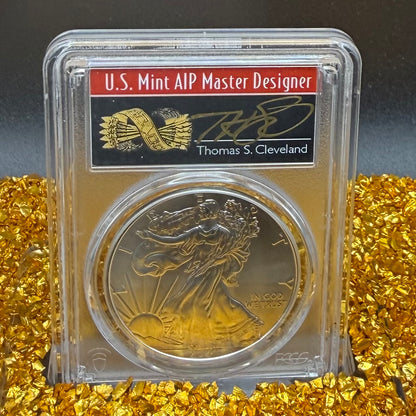 2021 (P) $1 American Silver Eagle PCGS MS70 Type 1 FDOI Emergency Production Thomas Cleveland Signed Rare Arrows Label 1 of 250 Mint
