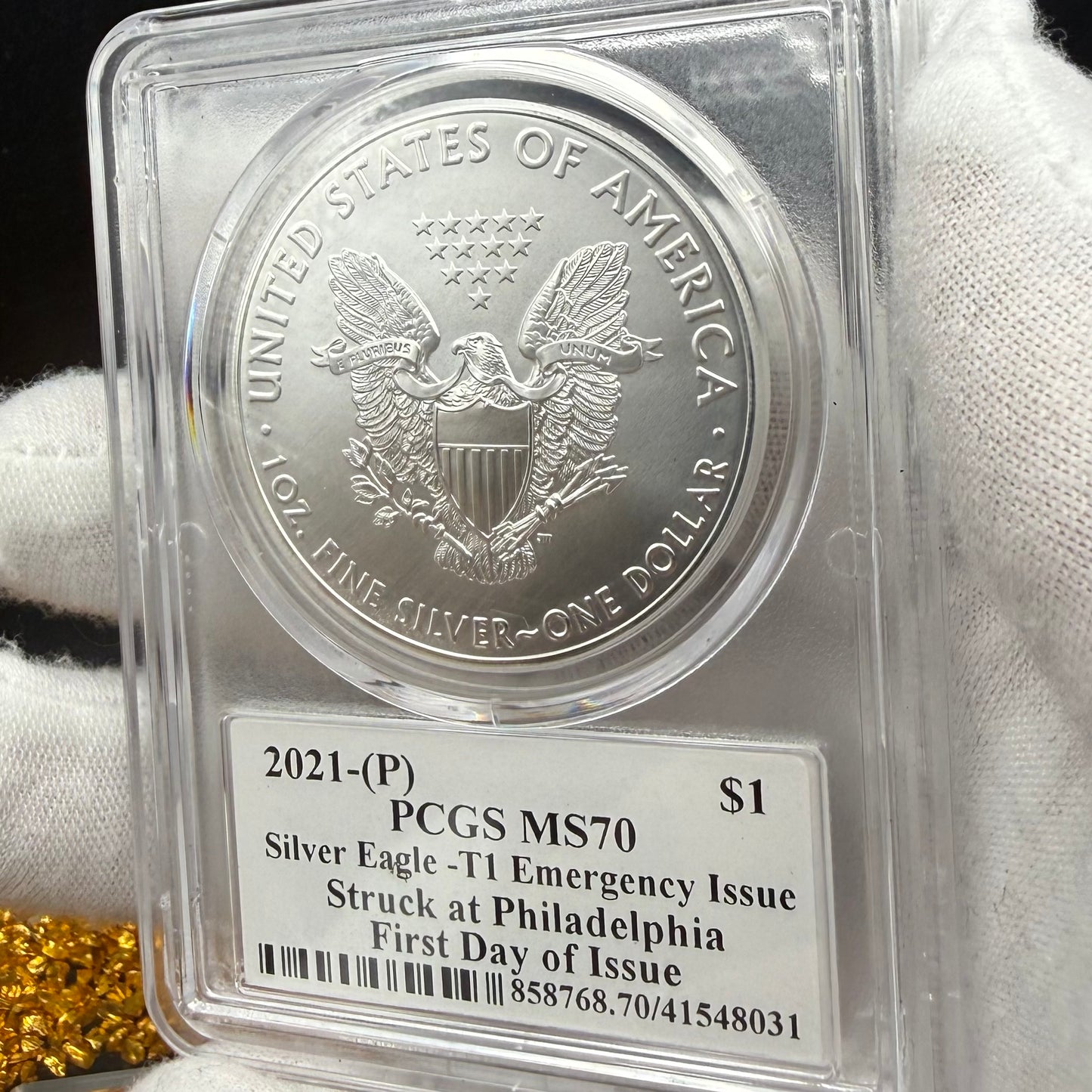 2021 (P) $1 American Silver Eagle PCGS MS70 Type 1 FDOI Emergency Production Thomas Cleveland Signed Rare Arrows Label 1 of 250 Mint