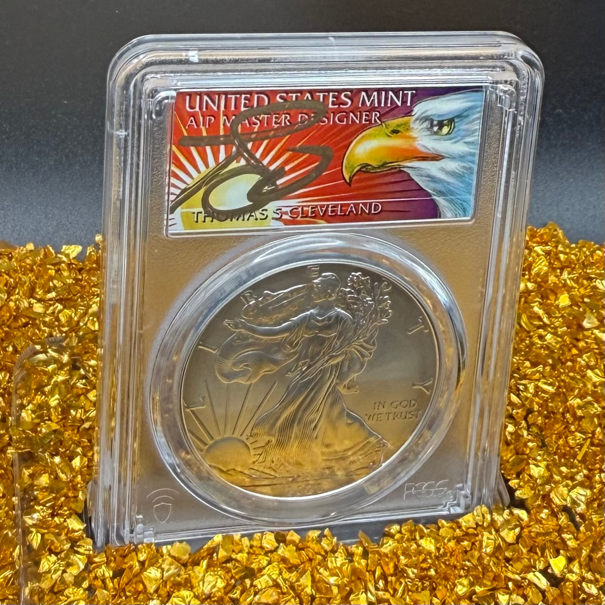2020 Burnished $1 American Silver Eagle PCGS SP70 Thomas Cleveland Signed Rare Sun Label 1 of 15
