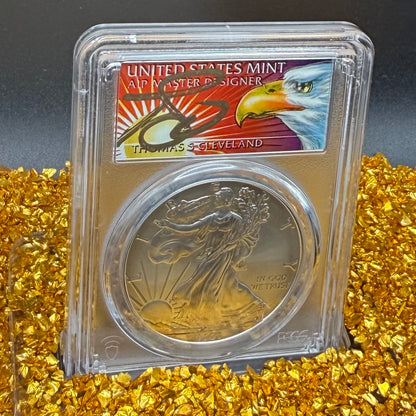 2020 Burnished $1 American Silver Eagle PCGS SP70 Thomas Cleveland Signed Rare Sun Label 1 of 15