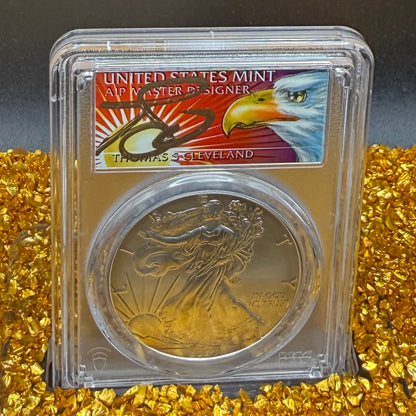 2020 Burnished $1 American Silver Eagle PCGS SP70 Thomas Cleveland Signed Rare Sun Label 1 of 15