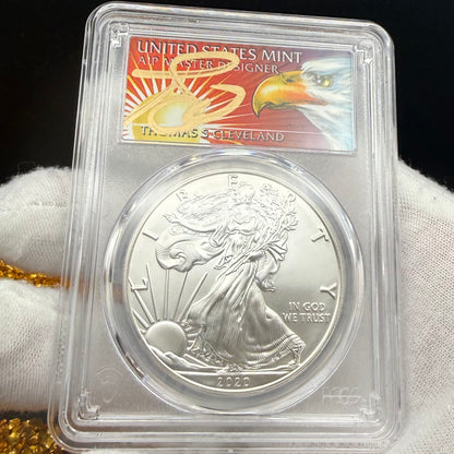 2020 Burnished $1 American Silver Eagle PCGS SP70 Thomas Cleveland Signed Rare Sun Label 1 of 15
