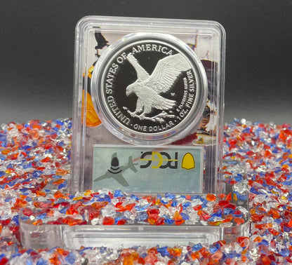 Proof 2023 (W) $1 American Silver Eagle PCGS PR70DCAM FDOI West Point Fighter Jet Label (Rare 1 of 65)