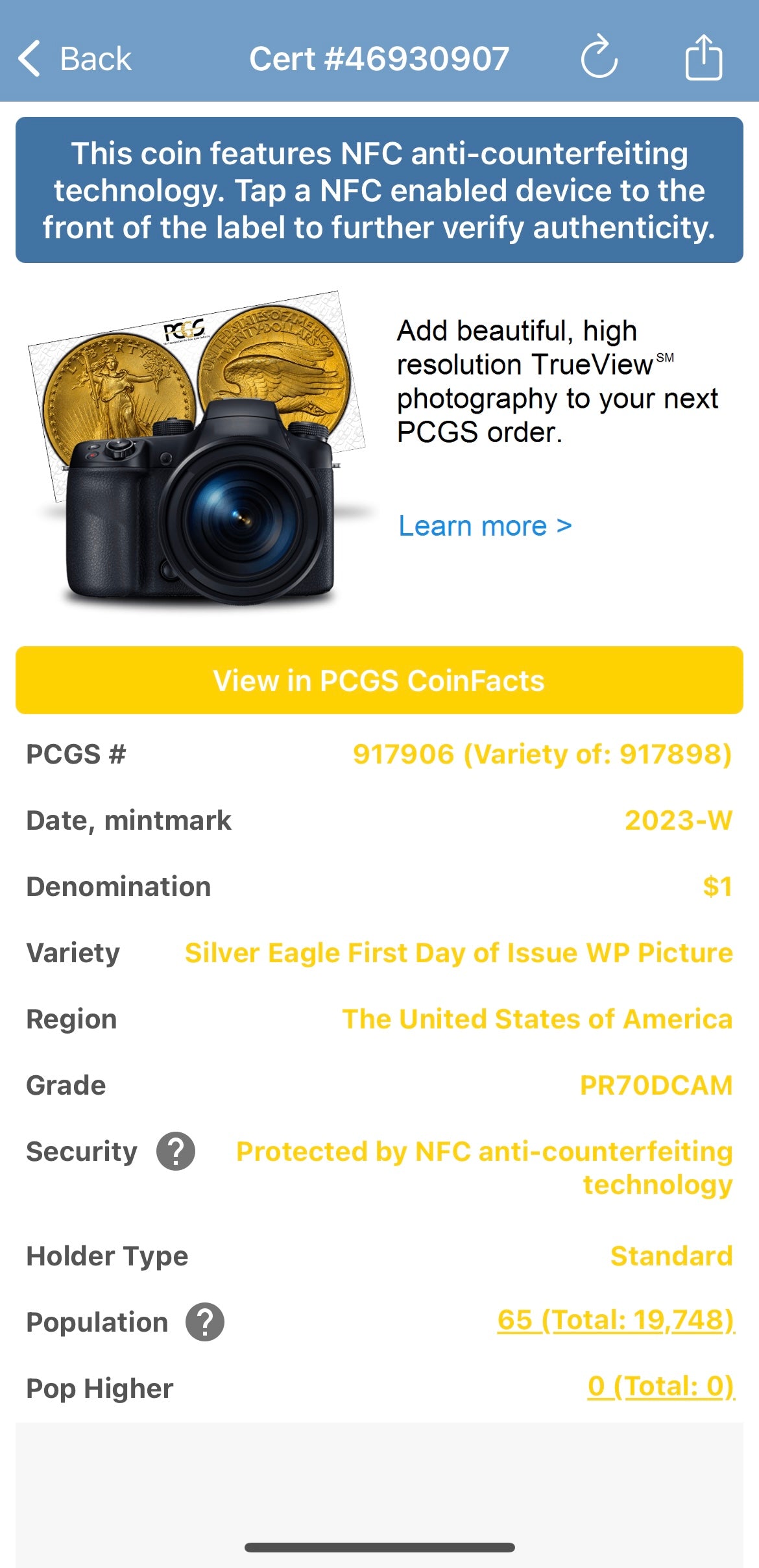 Proof 2023 (W) $1 American Silver Eagle PCGS PR70DCAM FDOI West Point Fighter Jet Label (Rare 1 of 65)