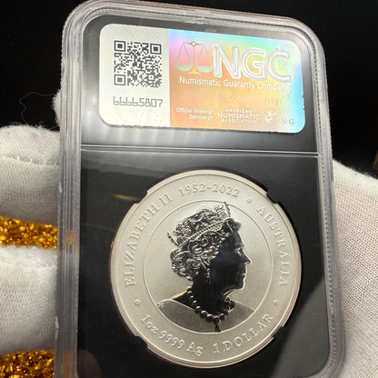 2024 P125 Silver $1 Australia Lunar Series III NGC MS70 Year of the Dragon White Colorized Brisbane ANDA Money Expo Naples Label Black (Rare 1 of 77)