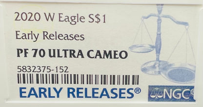 Proof 2020 (W) $1 American Silver Eagle NGC PF70 Early Releases Modern Blue Label Mint Condition (1 of 4,472)