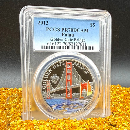 2013 Palau Silver Dollar $5 PCGS PR70DCAM World of Wonders Golden Gate Bridge Colorized (1 of 61)