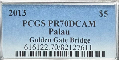 2013 Palau Silver Dollar $5 PCGS PR70DCAM World of Wonders Golden Gate Bridge Colorized (1 of 61)