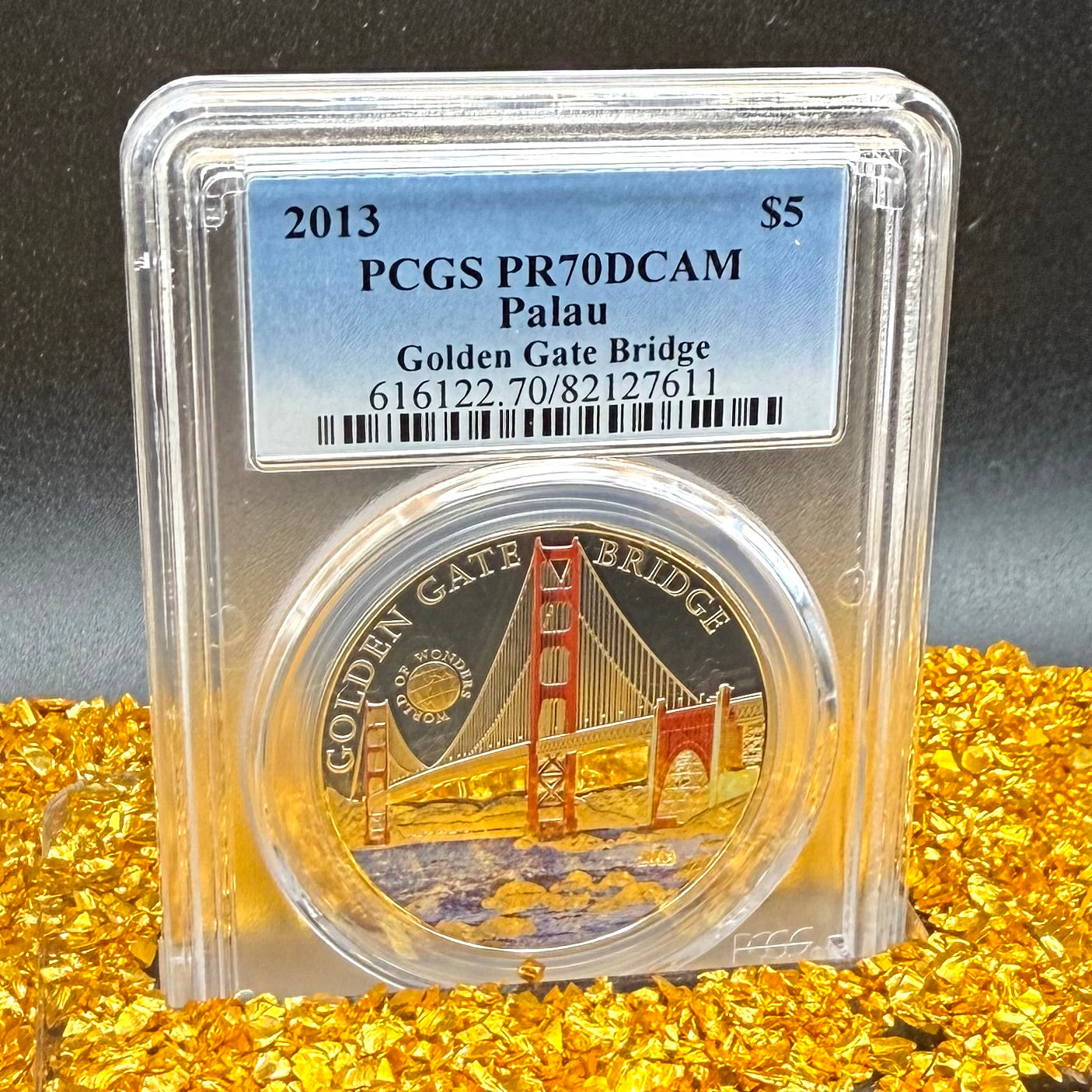 2013 Palau Silver Dollar $5 PCGS PR70DCAM World of Wonders Golden Gate Bridge Colorized (1 of 61)