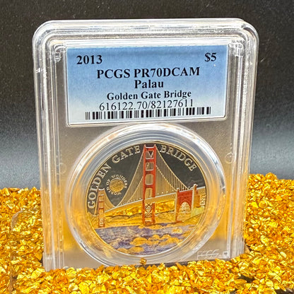 2013 Palau Silver Dollar $5 PCGS PR70DCAM World of Wonders Golden Gate Bridge Colorized (1 of 61)