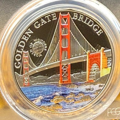 2013 Palau Silver Dollar $5 PCGS PR70DCAM World of Wonders Golden Gate Bridge Colorized (1 of 61)