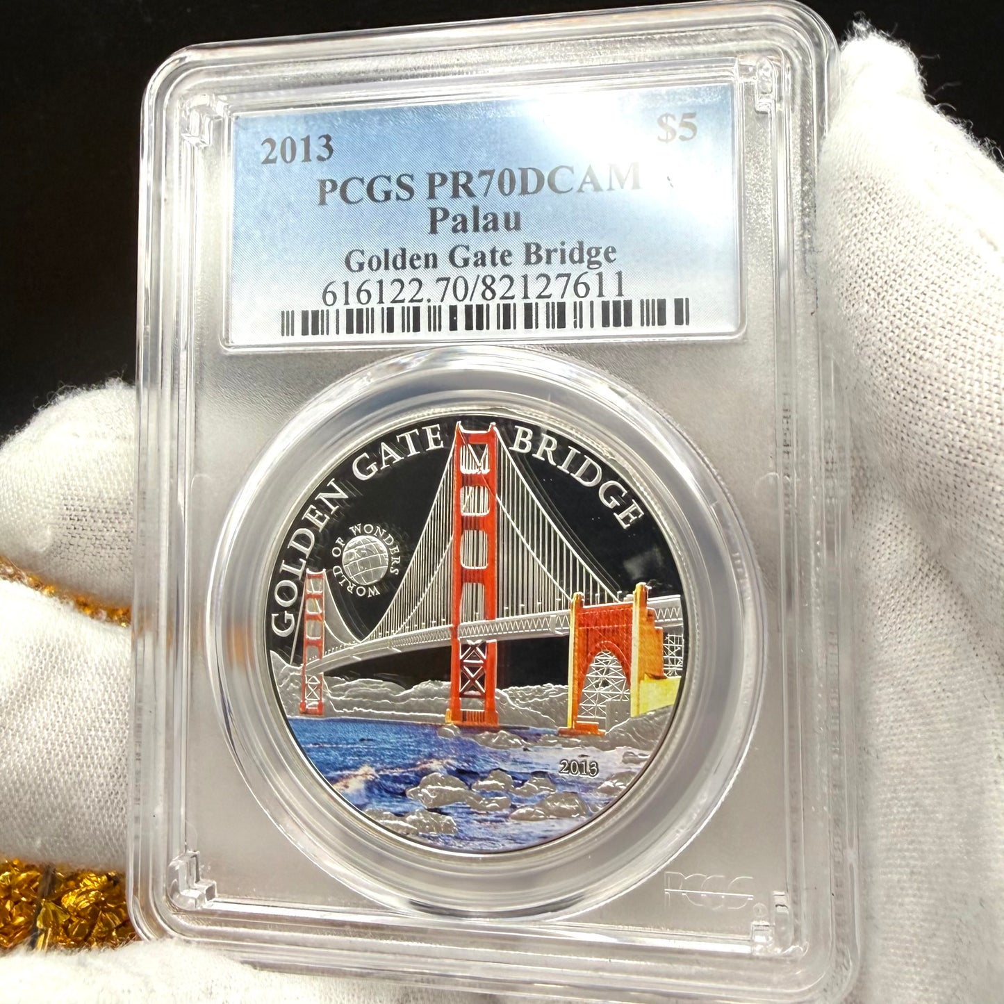 2013 Palau Silver Dollar $5 PCGS PR70DCAM World of Wonders Golden Gate Bridge Colorized (1 of 61)