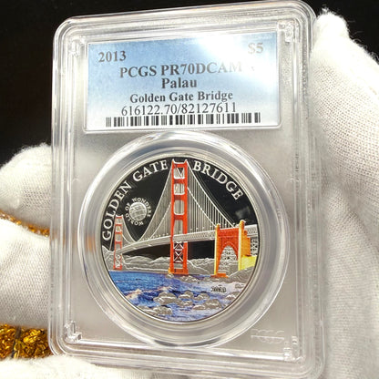 2013 Palau Silver Dollar $5 PCGS PR70DCAM World of Wonders Golden Gate Bridge Colorized (1 of 61)
